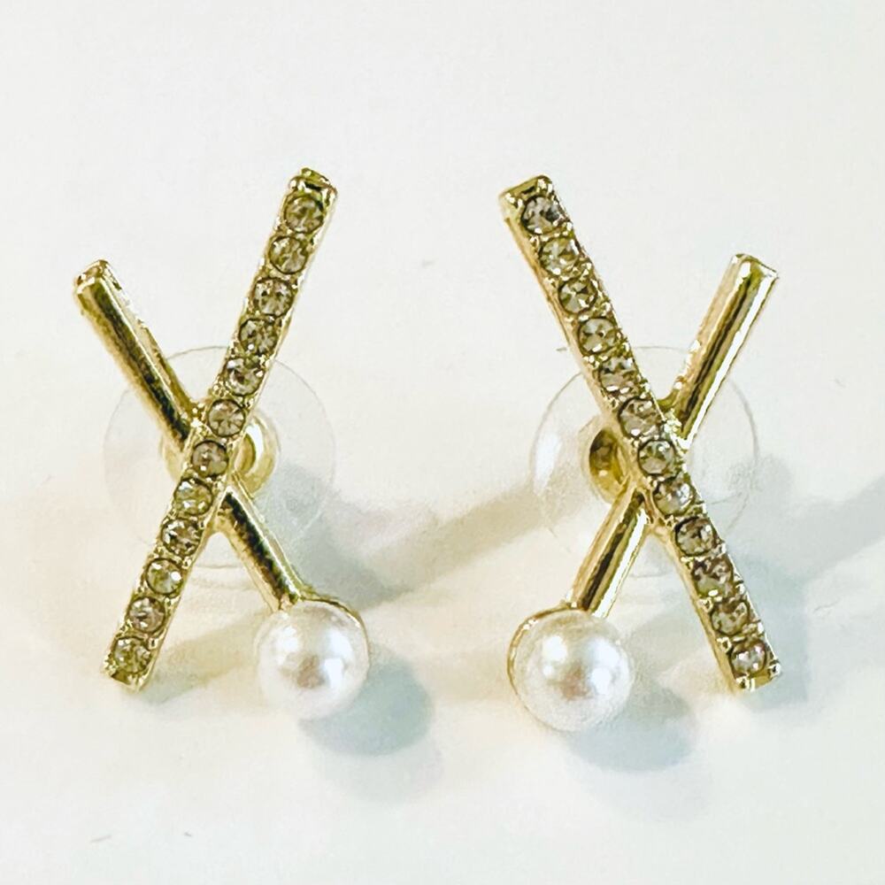 Pearl and Rhinestone X Earrings